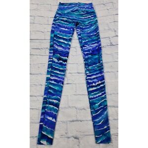 K Deer Leggings WOMENS L Blue Tie Dye Striped High Rise Full Length